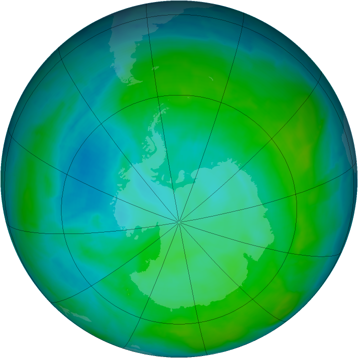 Antarctic ozone map for 27 December 2013